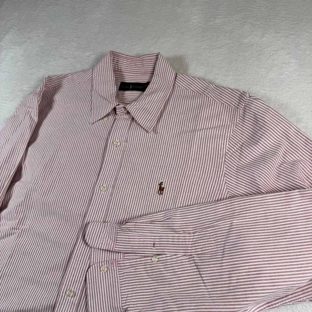 Ralph Lauren flesh pony Shirt Mens Large Red Stripe Long Sleeve Button Down